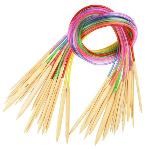 Rundstickor i bambu, 18 storlekar, spetsiga, runda stickor med flexibelt, färgglatt rör, gör-det-själv