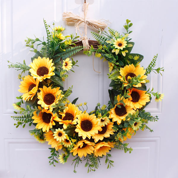 40cm Solrosor Blommor Grönska Krans Sommar Höst Fira Handgjord Dörrkrans Vildblommor Dekoration
