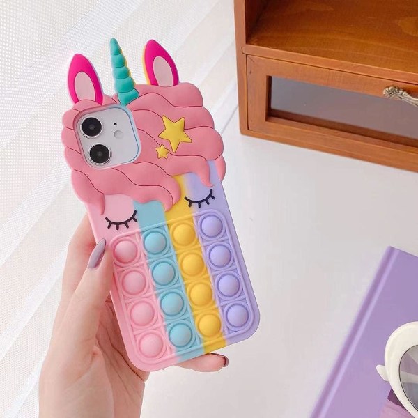 Pop phone case för iPhone 6/6S/7/8/SE 2020, Unicorn Cartoon Kawaii Cute Silicone Design Phone case för iPhone för tjejer