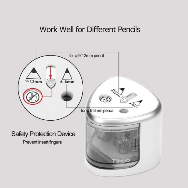 Elektrisk pennvässare för färgpennor, batteridrivna pennvässare för 6-12 mm pennor, dubbla hål för kontorsskolakonstnärer Vuxna