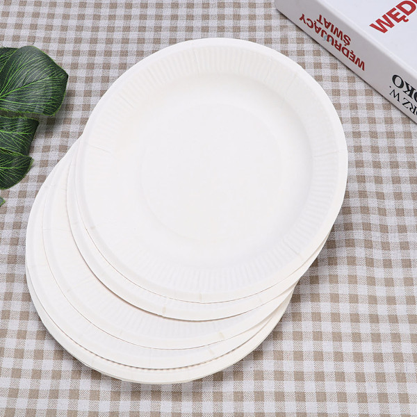 Engångstallrikar, Vita bankettallrikar för eleganta middagsupplevelser, Runda papperstallrikar från hållbar sockerrörsmassa, Mikrovågssäkra och