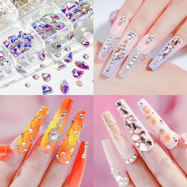 Nail Rhinestones Set, Multi-shapes Glass Crystal AB Rhinestones