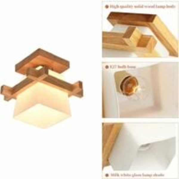 Enkel Japan Tatami E27 Trälampa Hallway Veranda Balkong Taklampa Armatur Glas Modern Tak