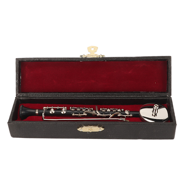 Miniatyrklarinett Replika med Stativ och Fodral Mini Musikinstrument Dockhusmodell Prydnad 6,3 Tum