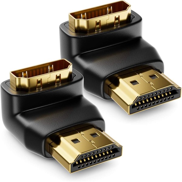 HDMI 270° HDMI-vinkeladapter 2 stycken i set - HDMI typ A hona och hane - 4K Ultra HD UHD 3D Full HD 1080p HDR Arc Highspeed med Ethernet