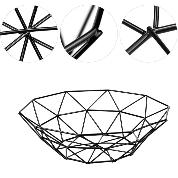 Fruktkorg i metall, modern skandinavisk dekorativ korg i matt svart 26x26x9cm med stor kapacitet