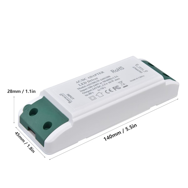 LED-drivrutin 24V DC 1,5A 36W LED-strömförsörjning Konstant ström 24V Transformator AC100‑240V