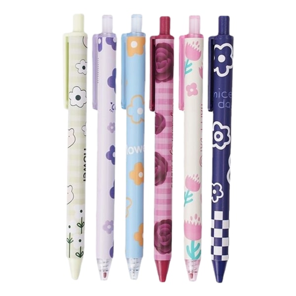 24 st kulspetspennor för kvinnor och flickor 0,5 mm skrivpennor svart bläck smidiga skrivpennor för journaling, skolmaterial (blomma)