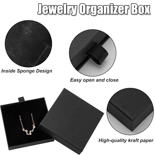 2 st smyckeskrin presentförpackningar armband presentförpackningar halsband örhänge armband kraft arrangör låda fyrkantiga presentförpackningar för smycken (svart）