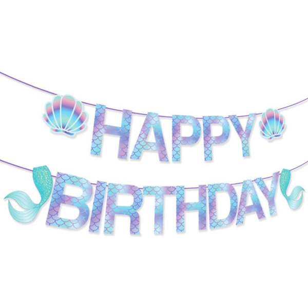 Sjöjungfrus födelsedagsbanner, Sjöjungfrubanner, Sjöjungfrufesttillbehör, Lilla sjöjungfruns födelsedagsdekoration för flickor, pojkar, barn, hem, klassrum, baby shower, 1:a