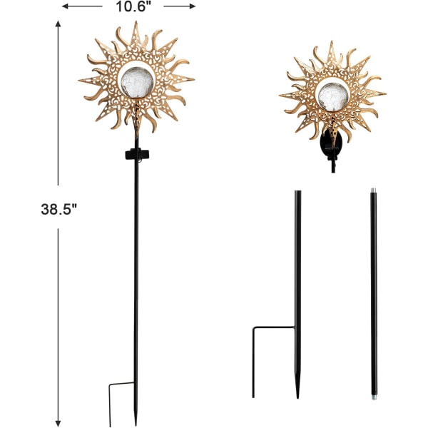 Trädgårdssolcellslampor Sprickglas Globe Solcellslampor Antik Mässing Metall Utomhus Solcellsdekoration Ljus Varm Vit Vattentät LED-lampa för gräsmatta