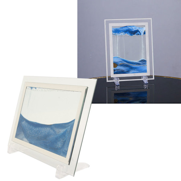 7 tum rörlig sandkonstbild 3D djuphavs dynamisk sandskap rektangel flytande sand dekor för kontor skrivbord konst dekor blå