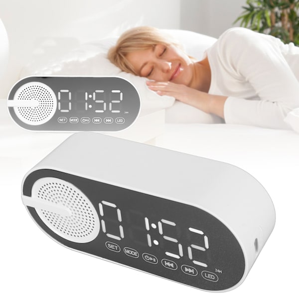 Bluetooth 5.0 Högtalare Spegelklocka Tung Bas FM-radio Uppladdningsbar Digital Väckarklocka med Dubbla Larm för Sovrum