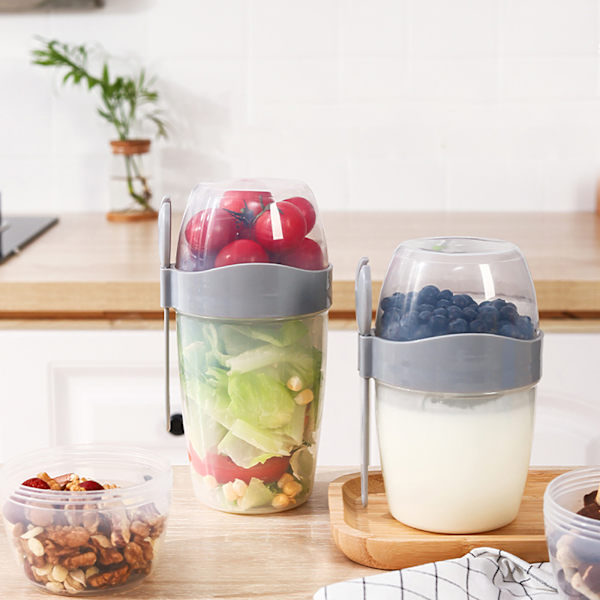 Dubbel frukostmugg Havremjölsmugg med lock Poons Gafflar för affärsmän