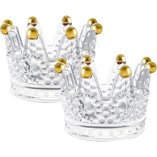 Uni-Fine Set med 2 glasunderlägg för värmeljus, kronformade värmeljusglas, presentljusstakar, dekoration för jul, födelsedag, fest, bröllop,