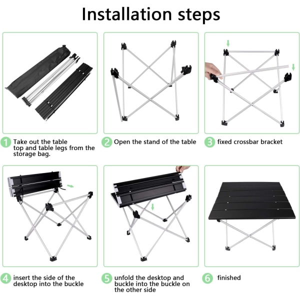 Bärbar hopfällbar campingbord i aluminium med bärväska, maxbelastning 30 kg för camping, picknick, strand, trädgårdsgrill