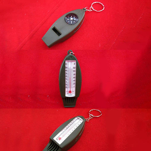 4 st 4 i 1 Nödvisselpipa med Kompass Termometer Förstoringsglas Bärbar Överlevnads Multiverktyg för Utomhus Vandring Camping Fiske