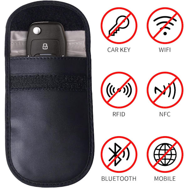 2-pack Anti-RFID-bilnyckelfodral, Faraday-signalblockerande påse, RFID-signalblockerande påse för bilnyckel blockerar RFID/Wifi/NFC/Bluetooth-signaler