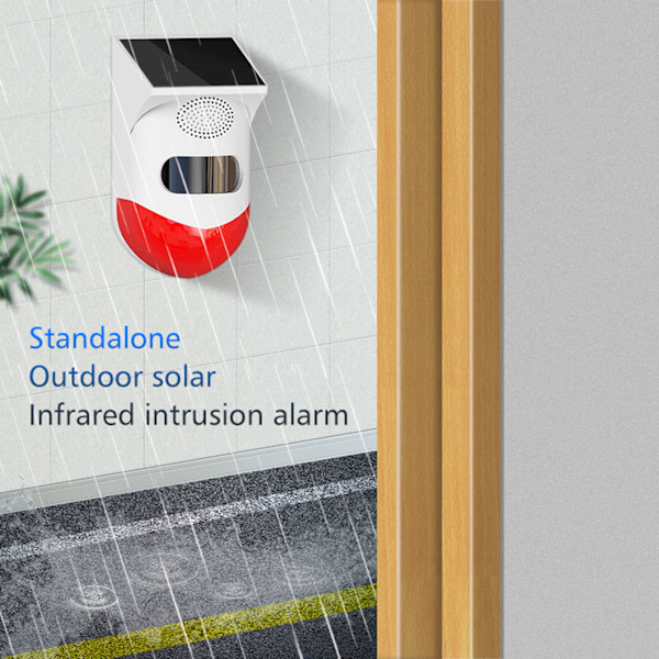 [通拓商品] Soldriven Trådlös Oberoende Infraröd Rörelsesensor Detektor Stroboskop Siren 120dB Alarm Vattentät PIR-sensor