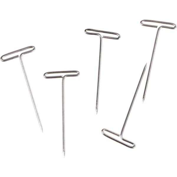 100 st 1 tum nickelpläterade stål T-stift silver T-formade stift för blockering stickning, modellering hantverk och kontor med plastbox.