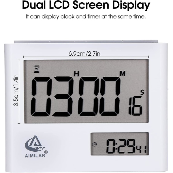 Dubbelskärms Pomodoro Timer Klocka Digital Nedräkningskök Intervall Timer