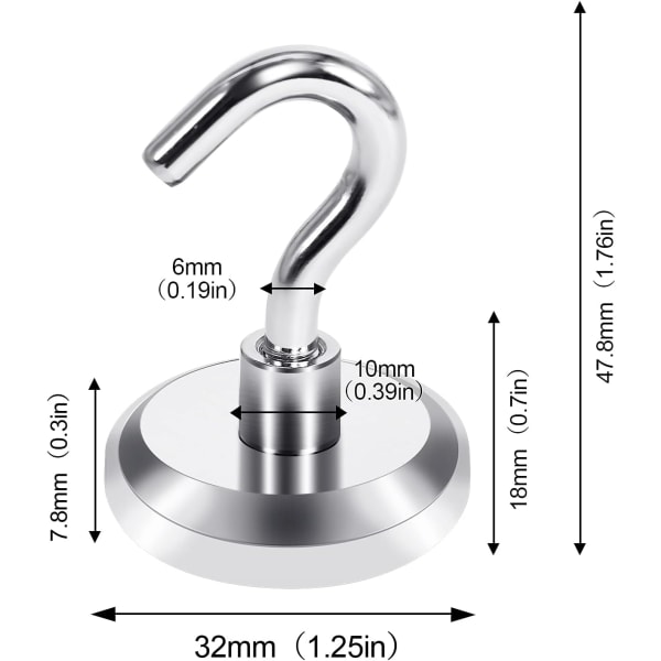 32mm Neodymium Magnetkrok Håller 80lbs(36kg), Superstarka Magneter med krok, Magnetisk krok för kök.