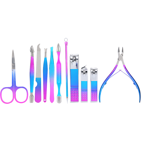 12-delad nagelklippare set ögonbrynssax död hud pusher manikyr pedikyr kit (7023C)