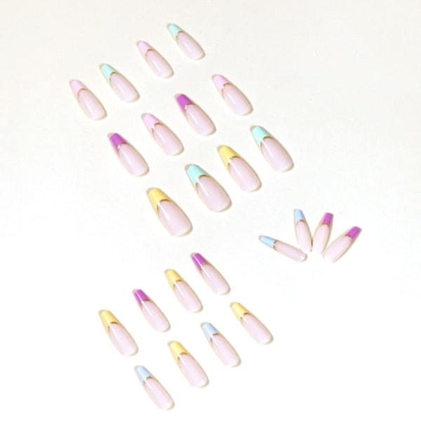 Franska långa falska naglar glänsande tryck på naglar kista akryl ballerina falska naglar för kvinnor och flickor