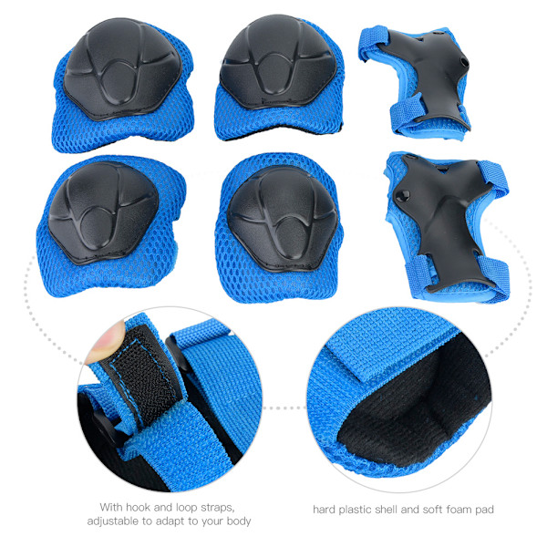 6 st Barn Skyddsutrustning Skydd Skateboard Handled Armbåge Knäskydd Set (Blå)