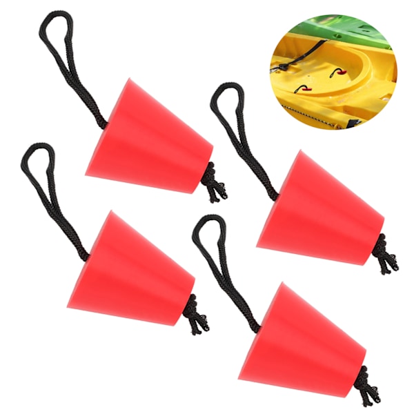 4-pack Slangpluggset med Snodd Flexibel Silikonavloppshål Stopppropp Universal för Kajaker Kanoter Röd