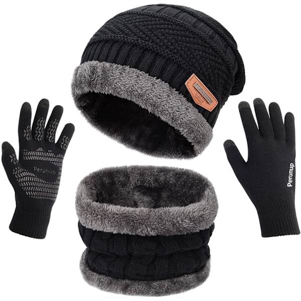 Hatt Halsduk Halsduk Solid Färg Pekskärm Handskar 3-delars Set