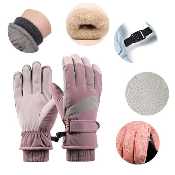 Vattentäta och vindtäta vinter, pekskärms thermal handskar för kallt väder, Ski Snowboard arbetshandskar med Rose pink woman