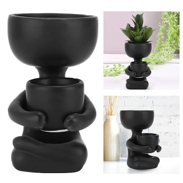 Växtkruka DIY Mini Söta Humanoid Svart Keramisk Blomkruka för Blommor Succulenter Hushållsdekoration Present