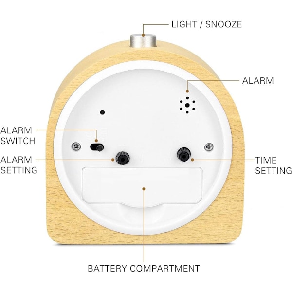 Portabel Design Analog Väckarklocka i Massivt Trä, Stilrent Utseende för Alla Rum, Icke-Tickande Klocka Säkerställer Tyst Drift