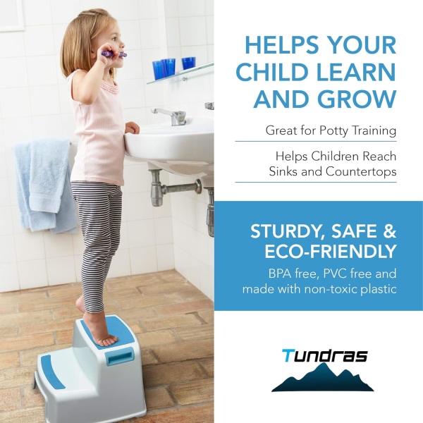 Tvåstegs stegstolar för barn, blå - barn, säkerhetssteg för toddler för badrum, kök och toalett potträning - halkfria fötter, strukturerad friktion