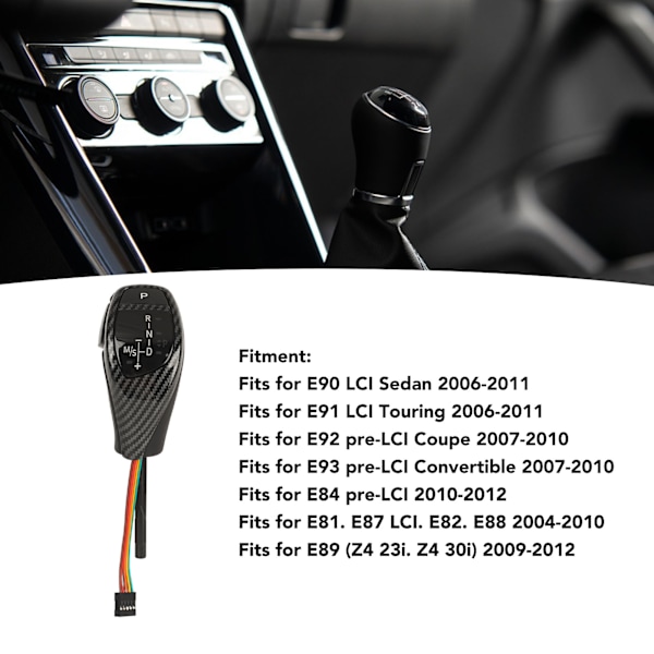 LED Växelspaksknopp Tumtyp Växelspak Huvud Retrofit Kit med Ett Klick Startknapp för E90 E91 E92 E93 LHD Kolfiberstil
