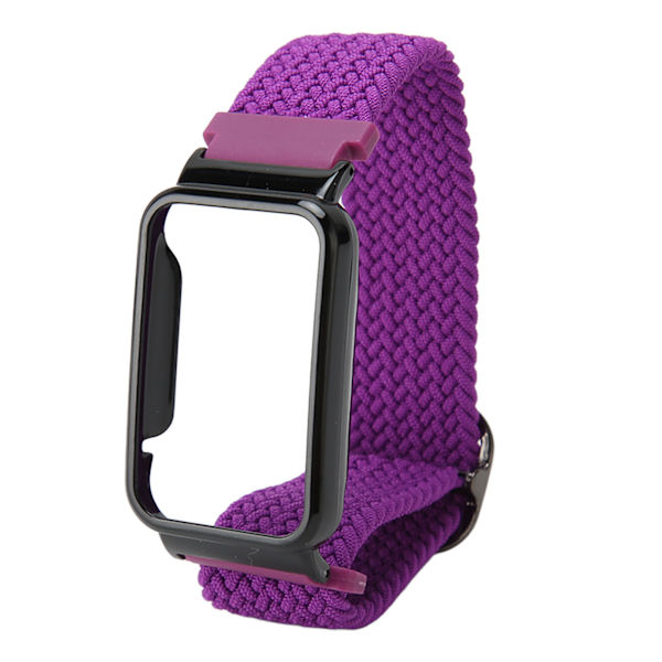 Flätat öglespänne för Mi Band 7 Pro Justerbart elastiskt nylonöglearmband med skyddande ram Lila band Svart fodral