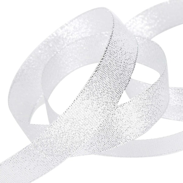 10 rullar glitter satinband polyester presentförpackning bröllopsdekoration festtillbehör silver