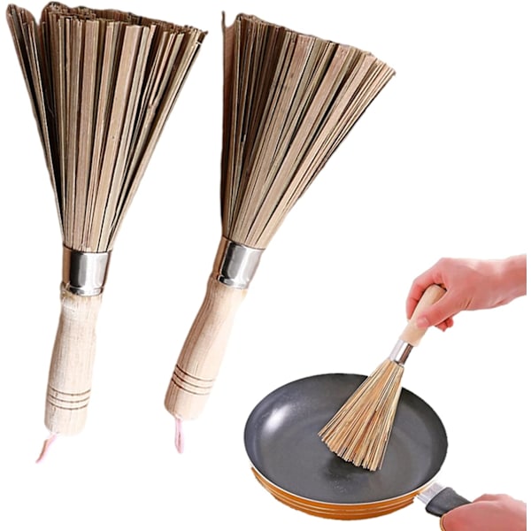 Bambuborste för wok, smal flaskb borste, grytrengöringsborste, diskborste, kök, 2 st rengöringsborste, effektiv och miljövänlig diskborste