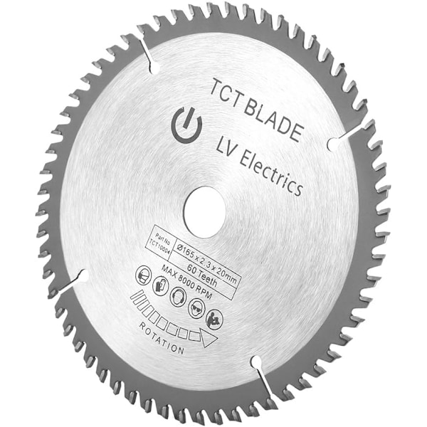 165 mm cirkelsågsskiva silver roterande kapskiva för träskärning 60 tänder + 1 reduceringsring