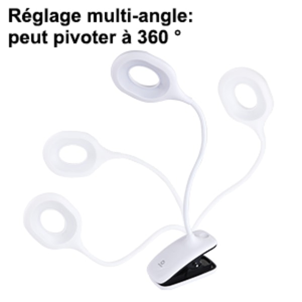 LED-skrivbordslampa klämlampa, 28LED-skrivbordslampa, med tre belysningslägen steglös dimning sänglampa boklampa (vit), klämlampa med 1 USB-laddningsport