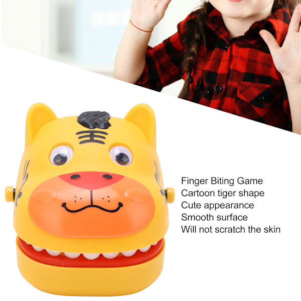 Tryck på tänderna bitande spel barn rolig söt tecknad tiger formad finger bitande leksak för semesterfest gul