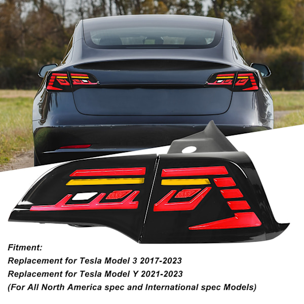 LED Baklyktor med Dynamisk Blinkersbyte för Tesla Model 3 Y 2017‑2023