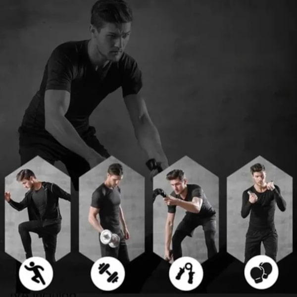 Män Träning Sweatshirt Tight Långärmad Snabbtorkande Skjorta Sport Utomhus Löpning Fitness Kläder Svart XL