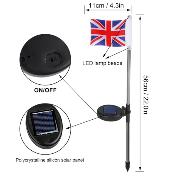 2 st solcellslampor med Storbritanniens flagga LED solcellslampor för trädgårdsgräsmatta utomhus landskapsdekoration vitt ljus