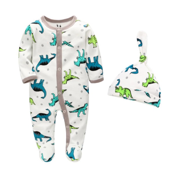 Baby Sömnbyxa 2 delar Pojkar Flickor Romper Bomull Nyfödd Långärmad Pyjamas Toddler Pyjamas Färgglada Dinosaurier 0-2 månader