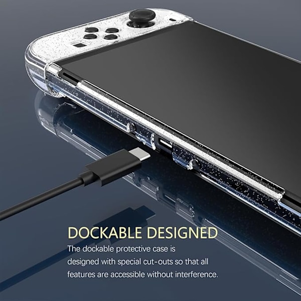 Skyddsfodral för Nintendo Switch OLED, Glitter Dockningsbart Fodral PC Skal med Flip Shell Kompatibelt med för Switch OLED Konsol, Klar