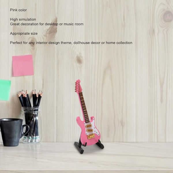 10cm Mini Gitarr Ornament Display Fäste Förvaringslåda Musikinstrument Gitarr Modell för Dockhus Rosa