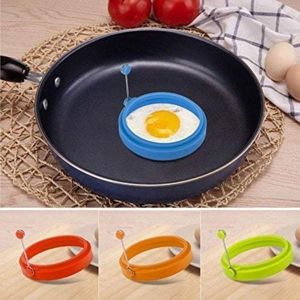 Silikonäggringar, 4 tum, livsmedelssäkra, non-stick-beläggning, stekta ägg, pannkakor, frukostmackor, äggmuffinsring, blå, 4 st