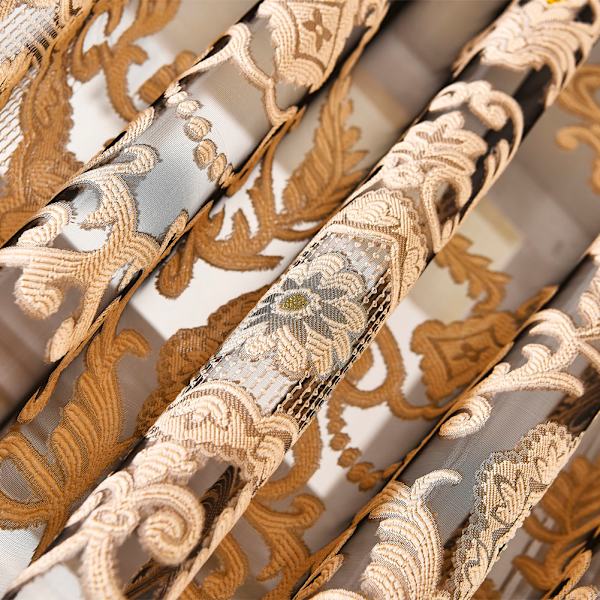 Broderade blommor polyester fönster slöja tyll gardin sovrum vardagsrum inredning (Coffe)